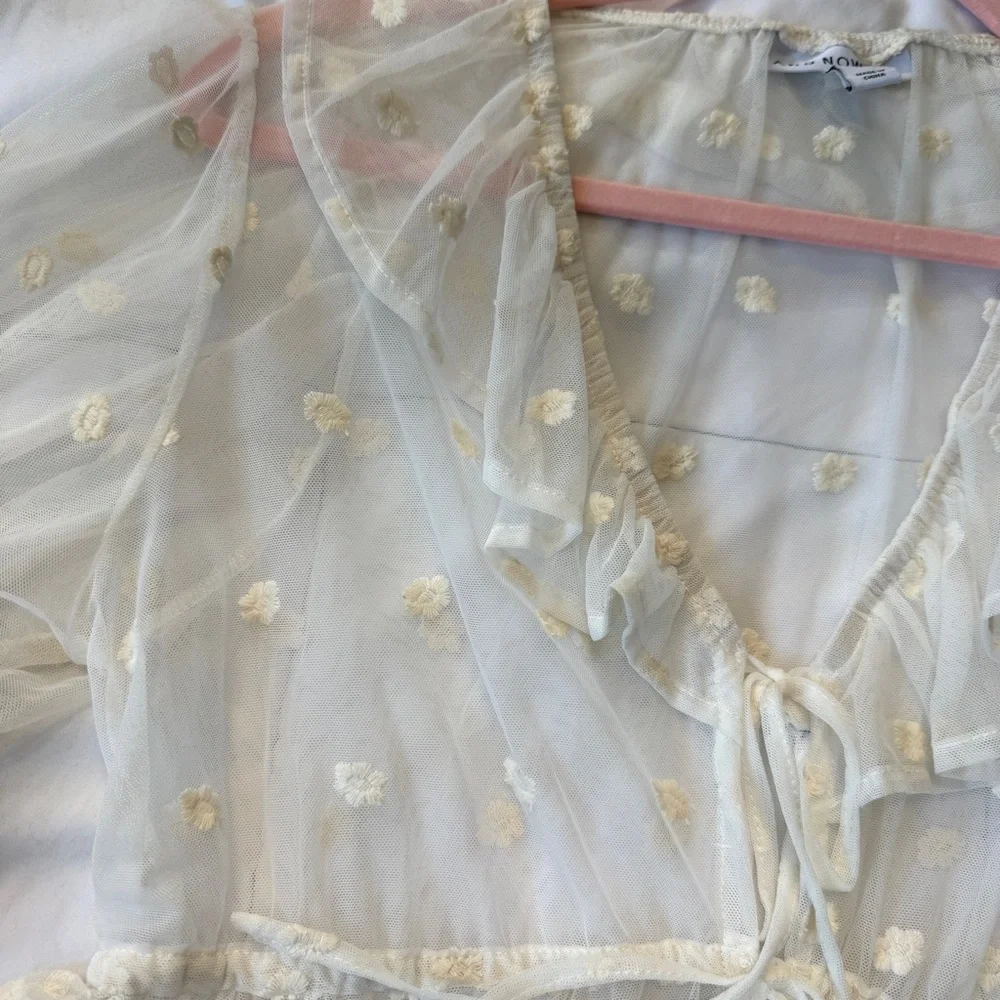 And Now This Sheer Floral Embroidered Ruffle Ivory Blouse Women’s Medium - Picture 4 of 10